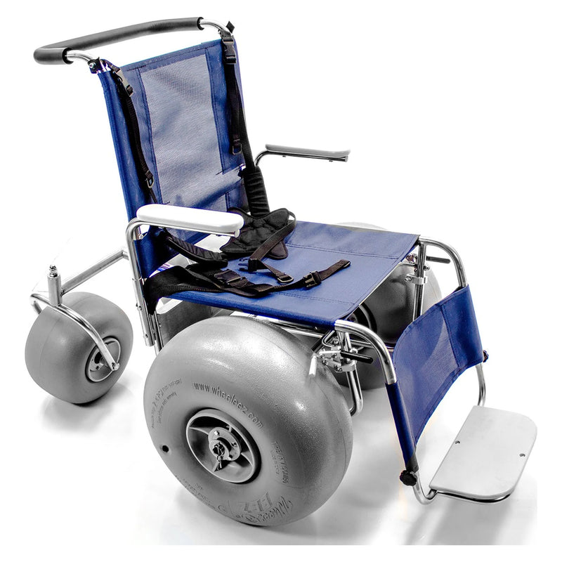 DeBug Fixed Leg Rest Beach Wheelchair – front three-quarter view