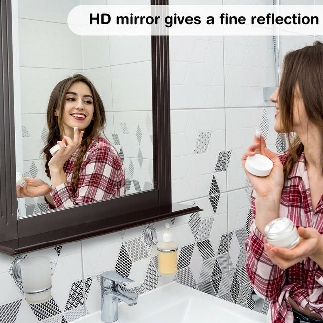 Gymax Bathroom Wall-Mounted Mirror W/Shelf Vanity Makeup Mirror Multipurpose Brown