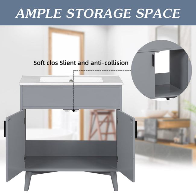 Bathroom Storage Cabinet with Sink, Bathroom vanity Set with Anti-Scratch Floor Mat, Combo Cabinet with 2 Cabinet Door