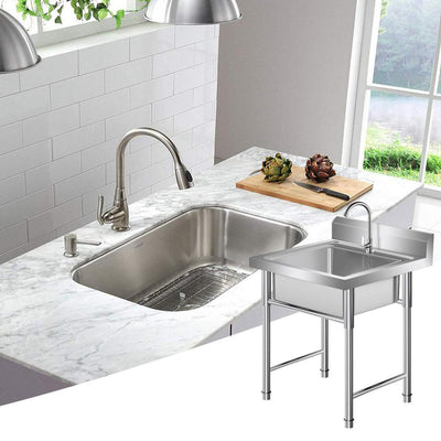 Kagrote 19.6 Inch Stainless Steel Utility Sink with Hot and Cold Faucet, Freestanding Commercial Kitchen Single Bowl Sink for Restaurant, Laundry Room, Garage