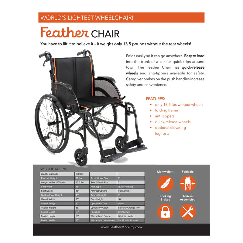 Feather Chair 18 inch wheelchair – sell sheet with specifications