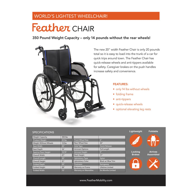 Feather Chair 20 inch wheelchair – sell sheet with specifications