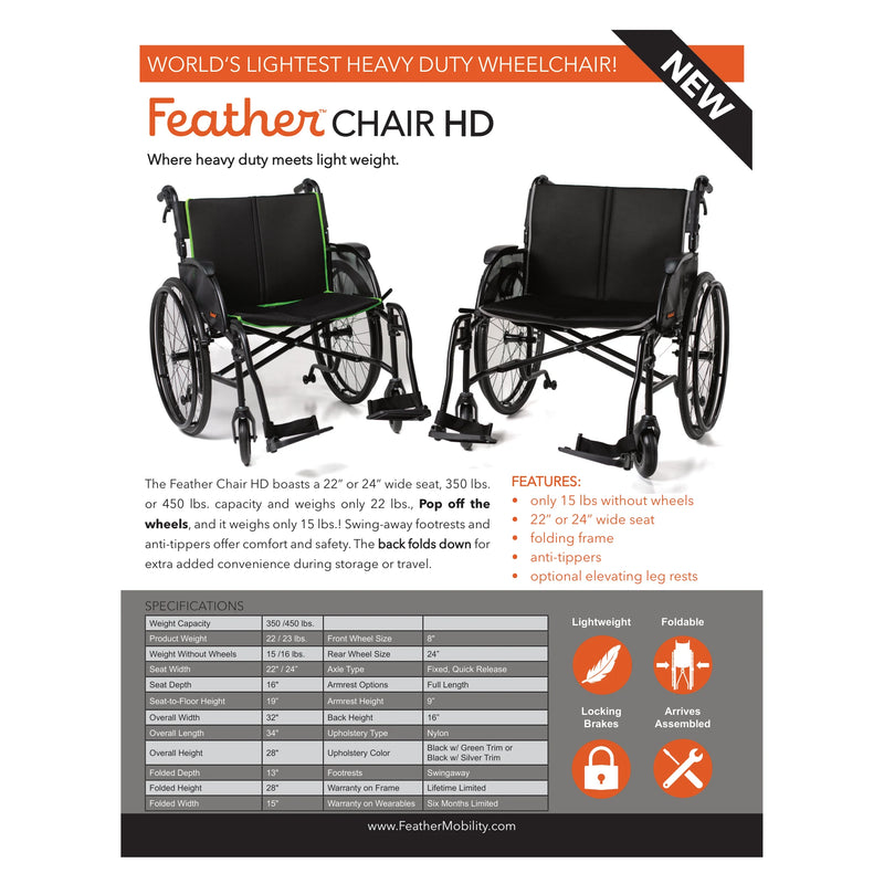 Feather Chair HD 350 wheelchair – sell sheet with specifications
