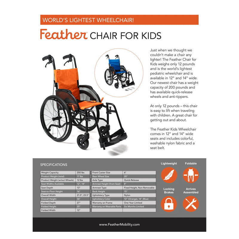 Feather Kids wheelchair – sell sheet with specifications