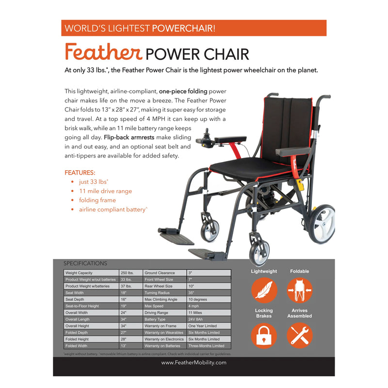 Feather Power Chair – sell sheet with specifications
