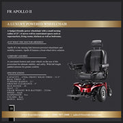 FreeRider Apollo II power wheelchair – range booklet page with specifications