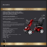 FreeRider FR 510F II mobility scooter – range booklet page with specifications
