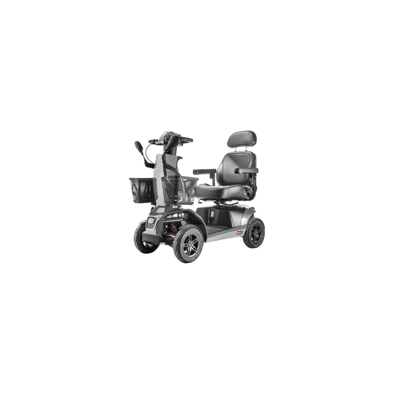 FreeRider FR1 Terrain mobility scooter – three-quarter view, Metallic Gray