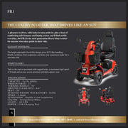 FreeRider FR1 Terrain mobility scooter – range booklet page with specifications