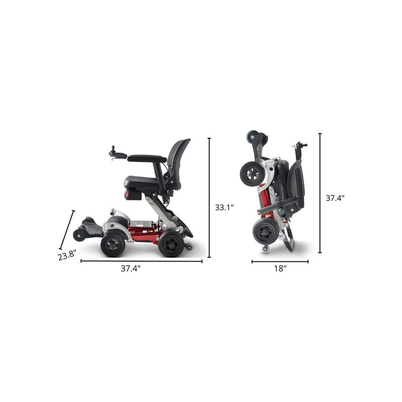 FreeRider Luggie Chair folding power wheelchair – folded and unfolded dimensions