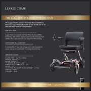 FreeRider Luggie Chair folding power wheelchair – range booklet page with specifications