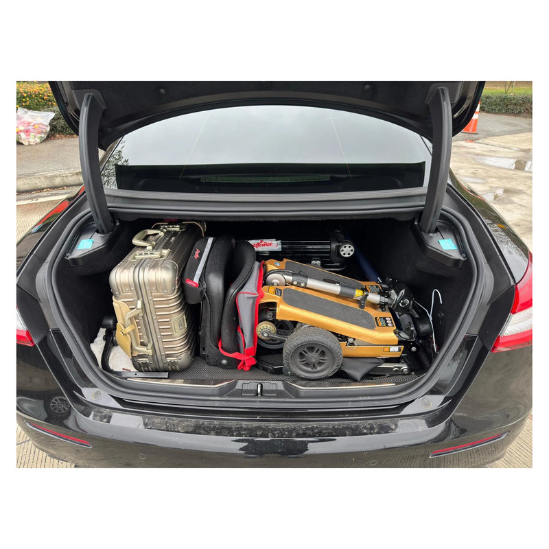 FreeRider Luggie Super Plus 3 mobility scooter – folded in a car trunk