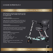 FreeRider Luggie Super Plus 3 mobility scooter – range booklet page with specifications