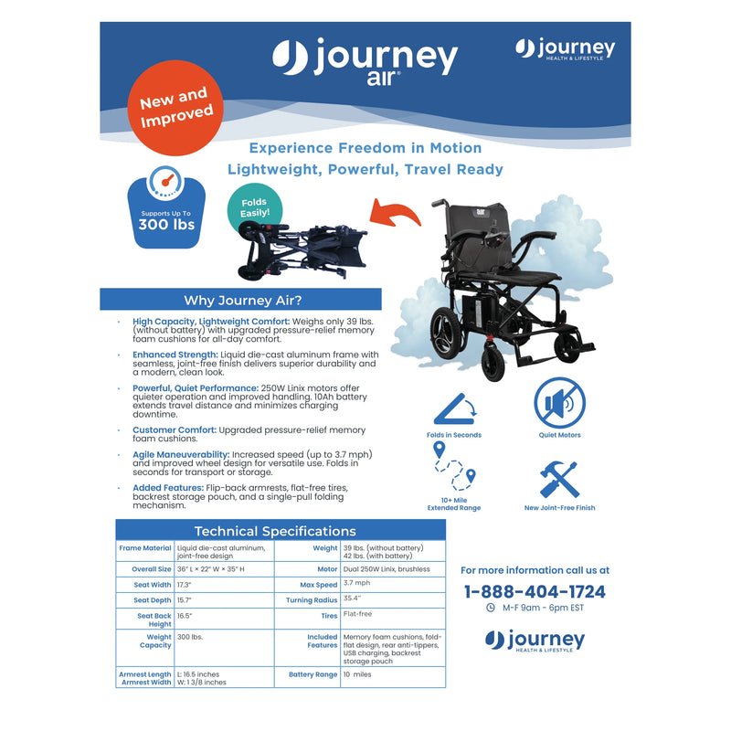 Journey Air 2026 power chair – sell sheet with specifications