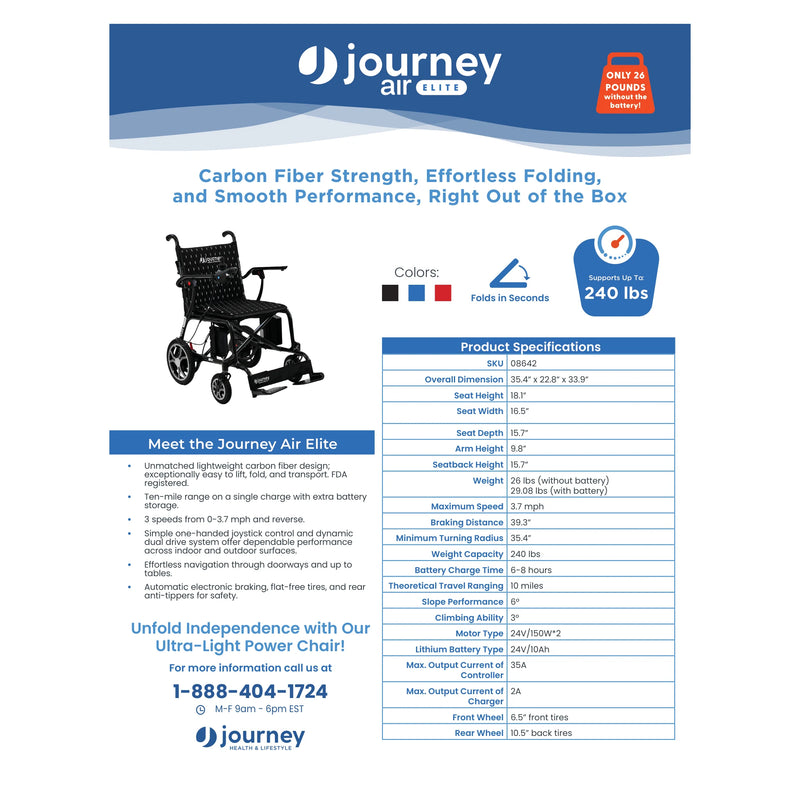 Journey Air Elite power chair – sell sheet with specifications