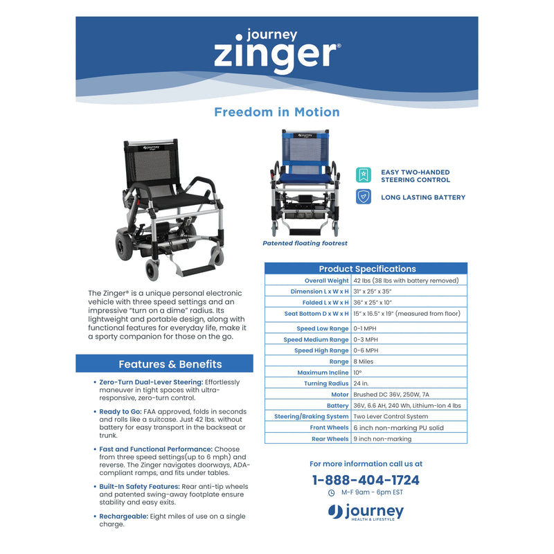 Journey Zinger power chair – sell sheet with specifications