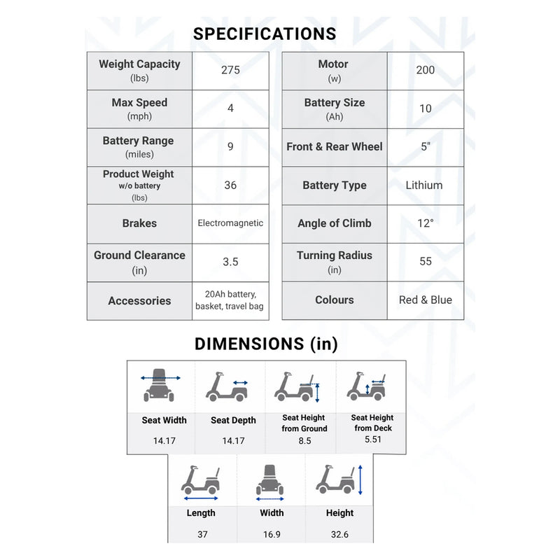 Monarch Mobility Genie mobility scooter – specifications and dimensions