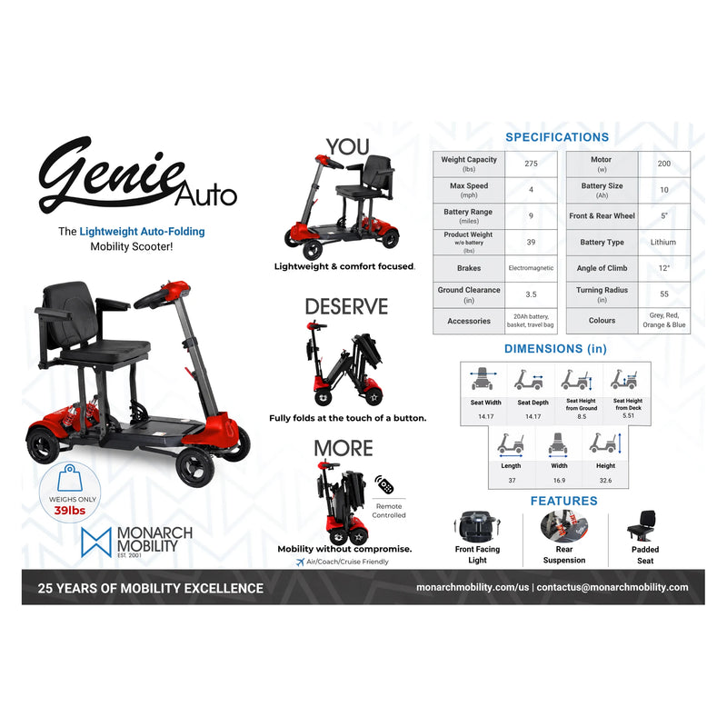 Monarch Mobility Genie Auto mobility scooter – US sell sheet