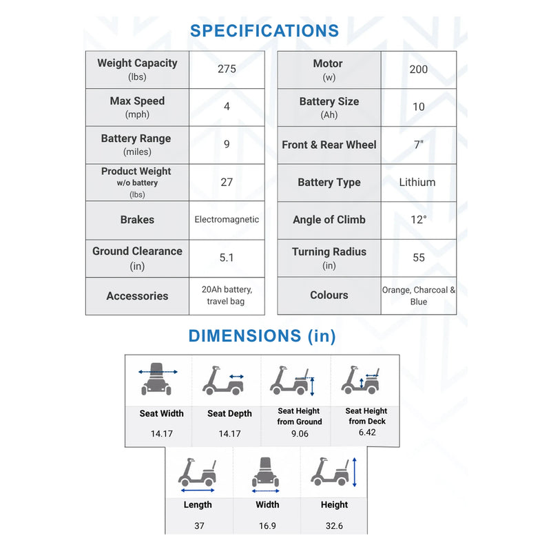 Monarch Mobility Genie Ultralight mobility scooter – specifications and dimensions