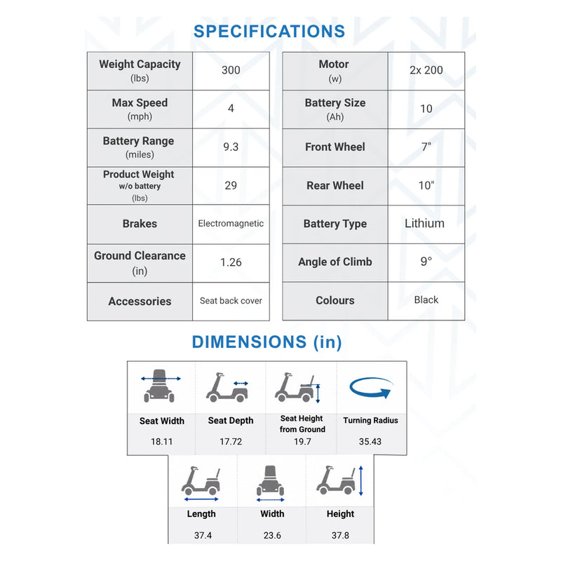 Monarch Mobility MM60 Carbon power wheelchair – specifications and dimensions