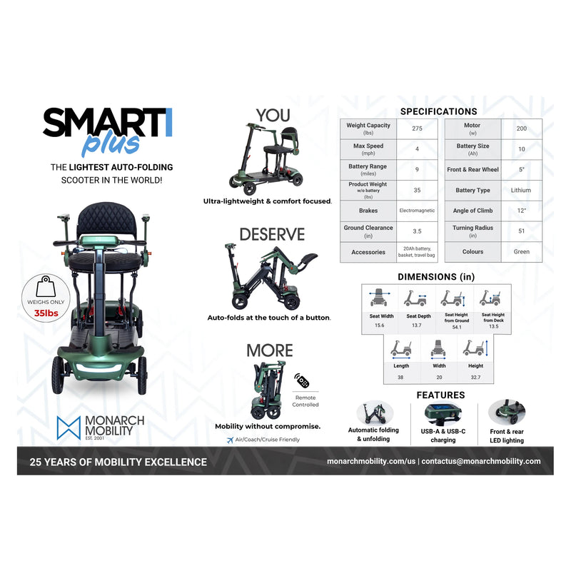 Monarch Mobility Smarti Plus mobility scooter – US sell sheet
