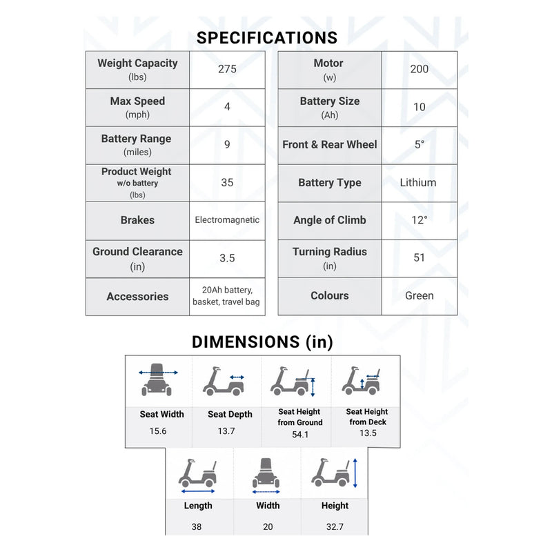 Monarch Mobility Smarti Plus mobility scooter – specifications and dimensions