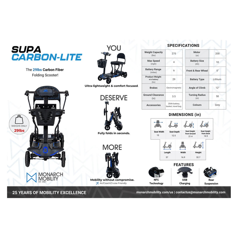 Monarch Mobility Supa Carbon Lite mobility scooter – US sell sheet