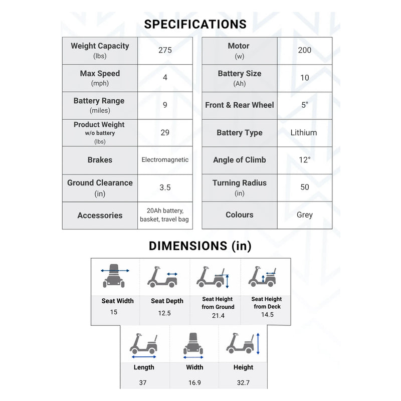 Monarch Mobility Supa Carbon Lite mobility scooter – specifications and dimensions