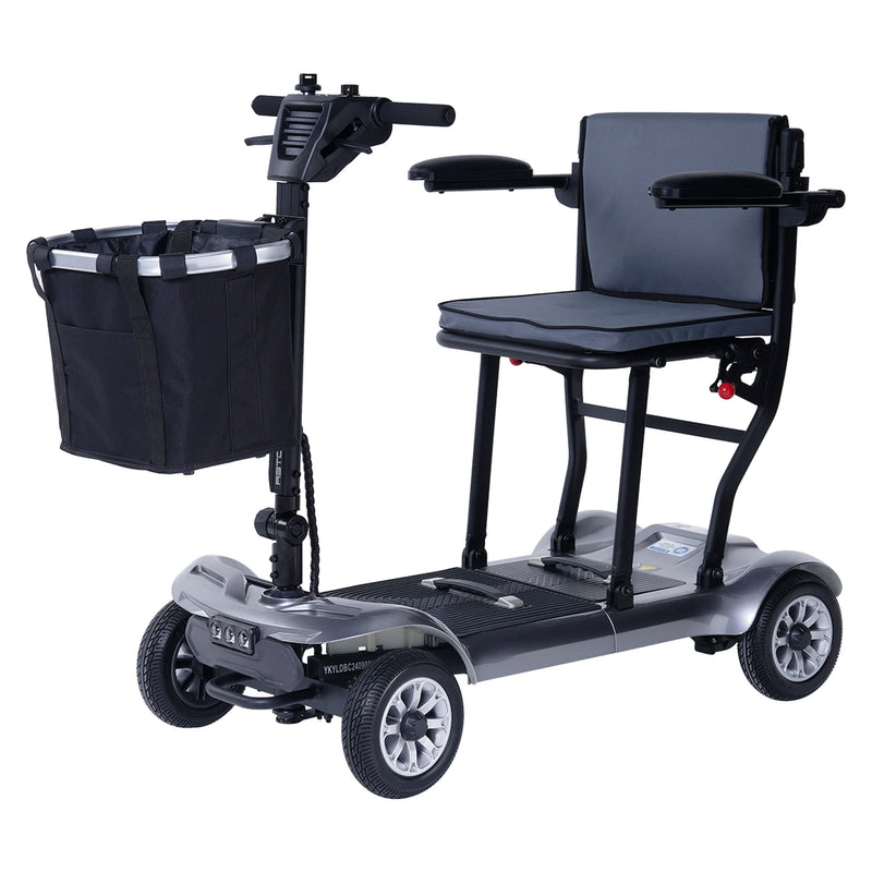 Paiseec D3 Lightweight Folding Mobility Scooter – Gray, three-quarter view