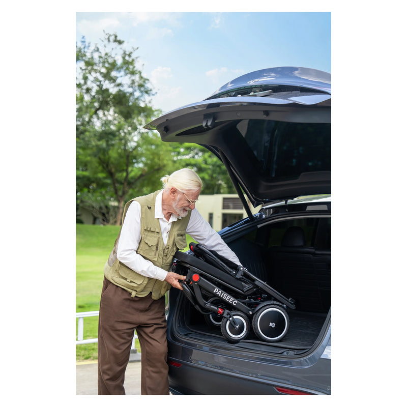Paiseec Q3 Lightweight Folding Electric Wheelchair – folded, lifted into the car