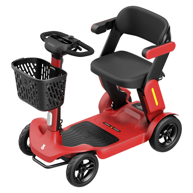 Paiseec S3 Folding All-Terrain Mobility Scooter – Red, front three-quarter