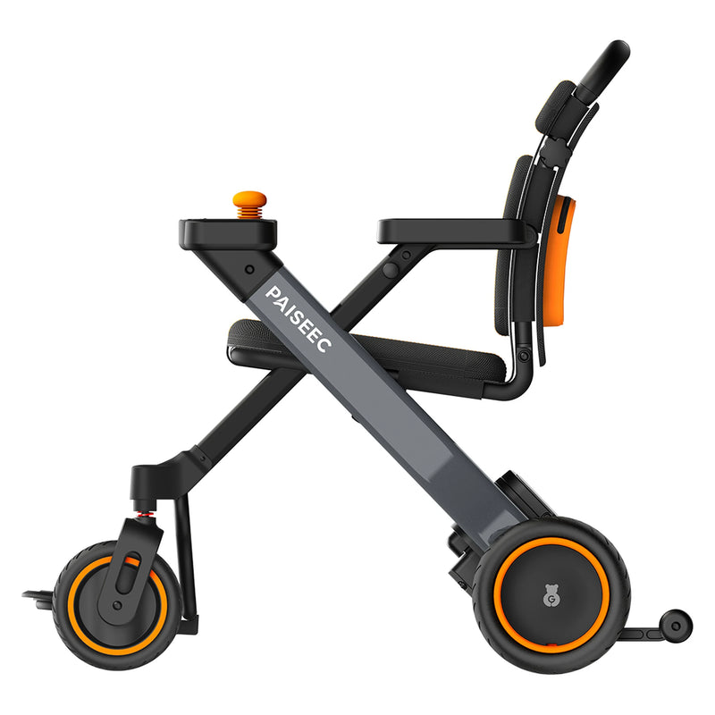 Paiseec W1 2-in-1 Folding Electric Wheelchair & Walking Aid – Gray, side profile