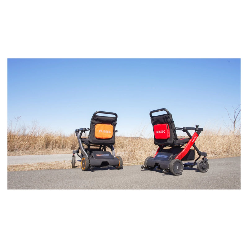 Paiseec W1 2-in-1 Folding Electric Wheelchair & Walking Aid – Gray and Red side by side