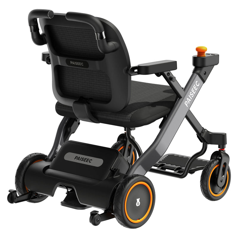 Paiseec W3 3-in-1 Electric Wheelchair, Power-Assist Rollator & Transport Chair – Gray, rear three-quarter