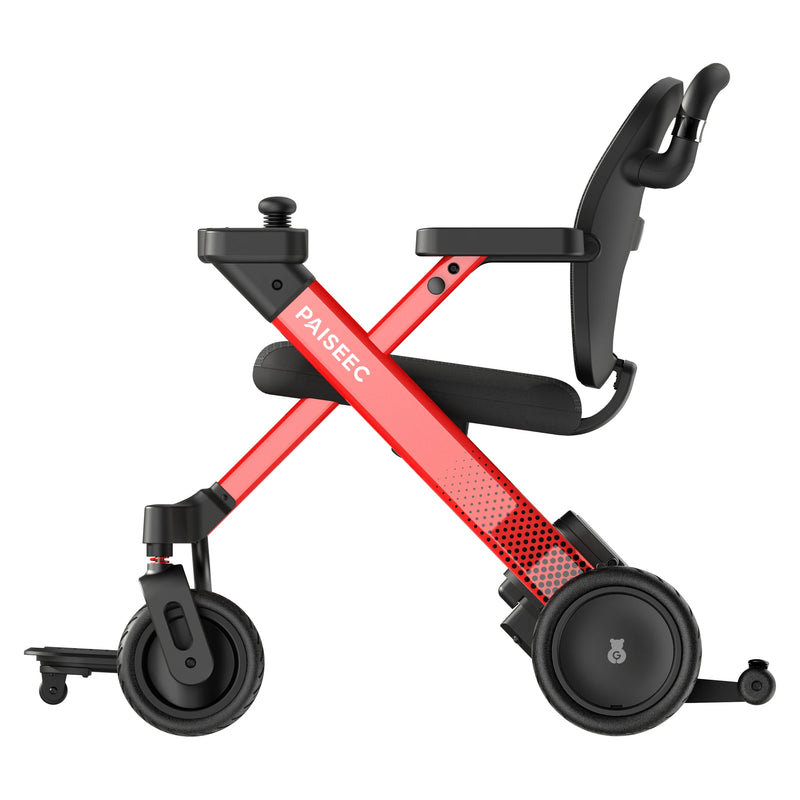 Paiseec W3 3-in-1 Electric Wheelchair, Power-Assist Rollator & Transport Chair – Red, side profile