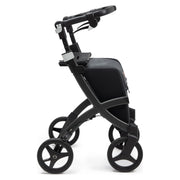 Rollz Flex2 Folding Rollator with Shopping Bag – Matt Black, three-quarter view