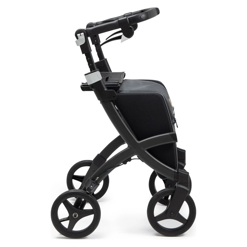 Rollz Flex2 Folding Rollator with Shopping Bag – Matt Black, three-quarter view