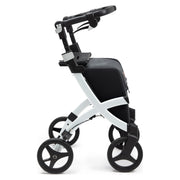 Rollz Flex2 Folding Rollator with Shopping Bag – Pebble White, three-quarter view