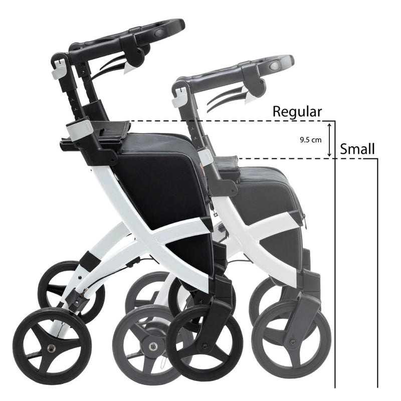 Rollz Flex2 Folding Rollator with Shopping Bag – regular and small compared