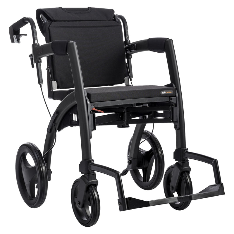 Rollz Motion2 Rollator & Transport Chair – Matt Black transport chair mode