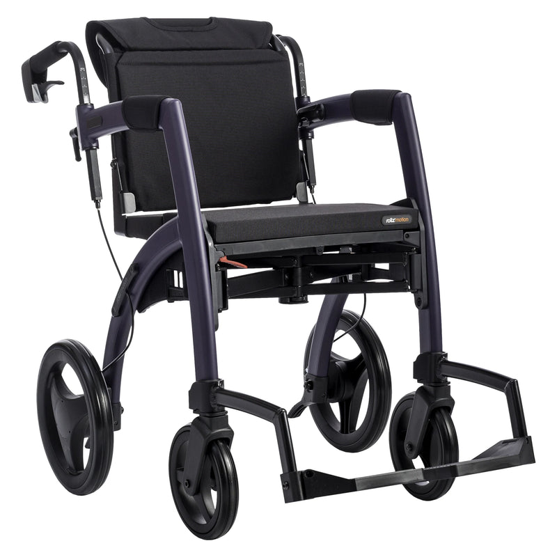 Rollz Motion2 Rollator & Transport Chair – Dark Purple transport chair mode