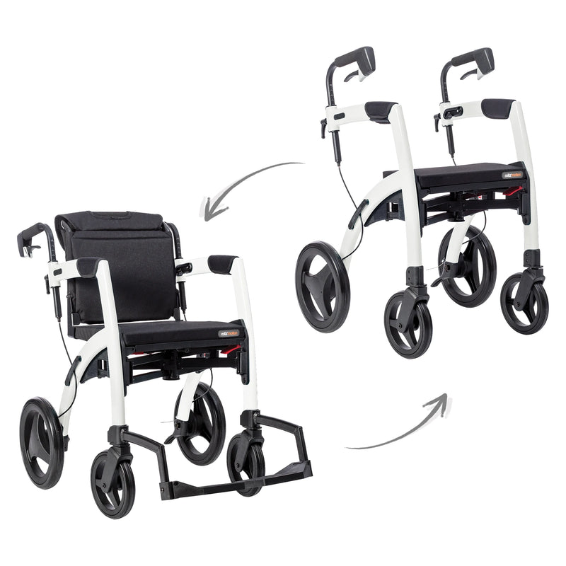 Rollz Motion2 Rollator & Transport Chair – both modes, Pebble White