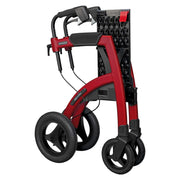 Rollz Motion Performance All-Terrain Rollator & Transport Chair – Ruby Red, folded upright