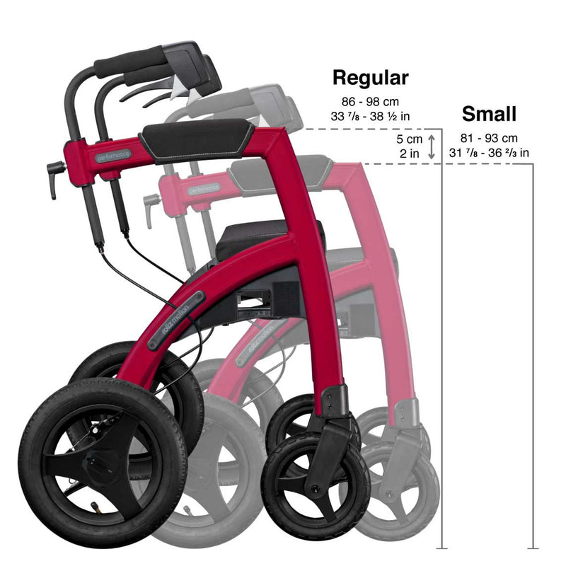 Rollz Motion Performance All-Terrain Rollator & Transport Chair – regular and small sizes compared
