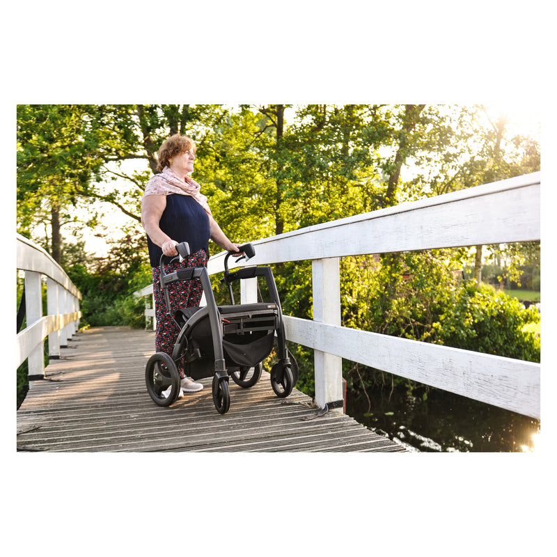 Rollz Motion Rhythm Rollator for Parkinsons – in use outdoors
