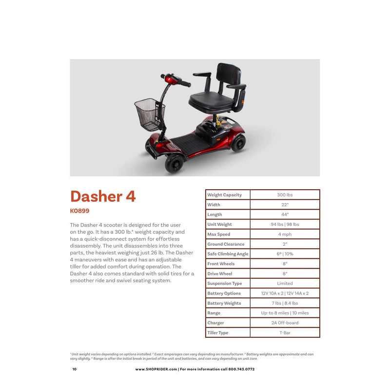 Shoprider Dasher 4 mobility scooter – catalog page