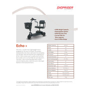 Shoprider Echo+ mobility scooter – specification sheet