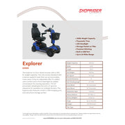Shoprider Explorer mobility scooter – specification sheet