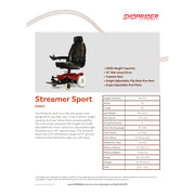 Shoprider Streamer Sport power wheelchair – specification sheet