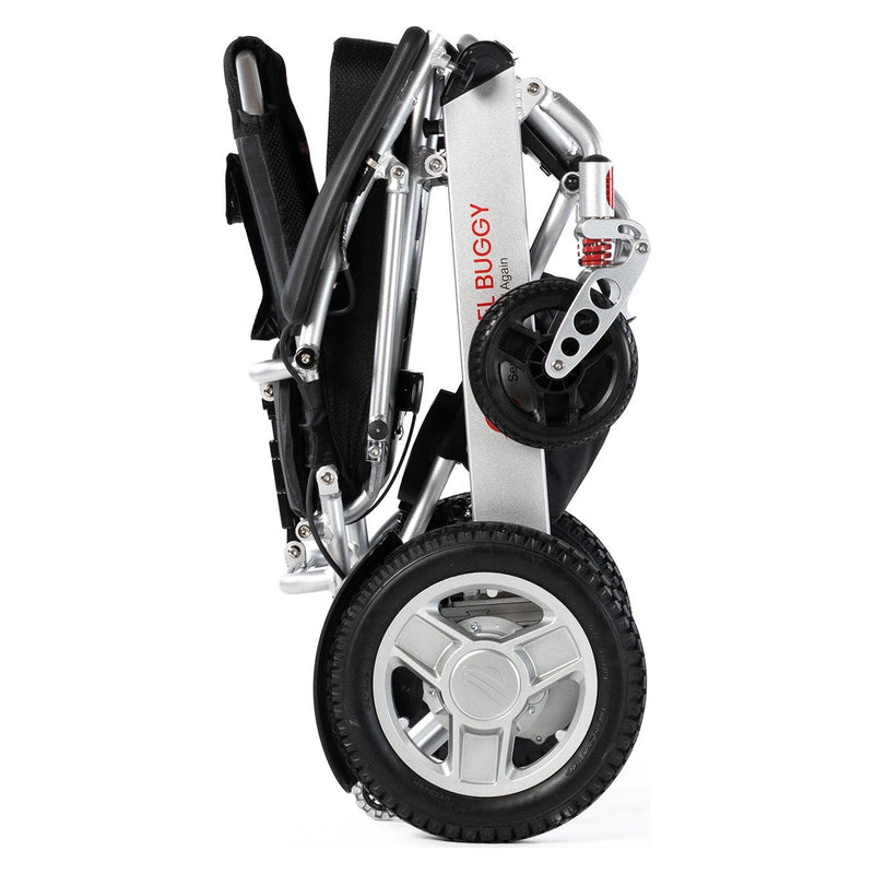 Travel Buggy CITY 2 PLUS power wheelchair – silver frame, folded